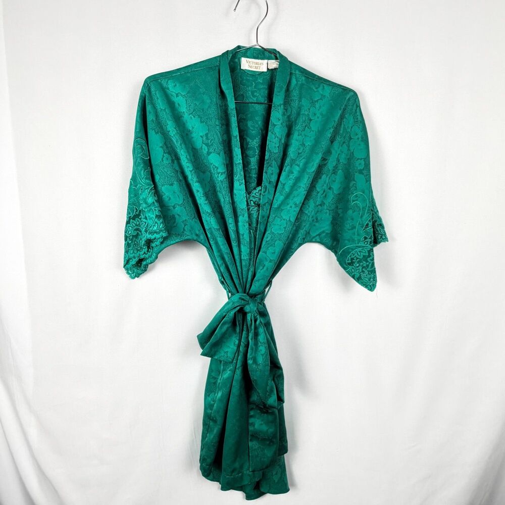 Victoria’s Secret Gold Label Lingerie Babydoll Green Robe Slip Dress Sexy Small